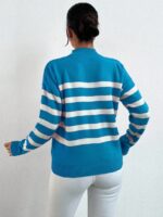 Pulover Tricotat Rosbrit Albastru cu Dungi Albe - imagine 2