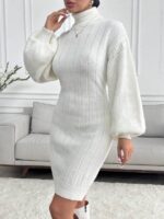 Rochie Scurta Tricotata Corsina Alba - imagine 3