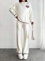 Compleu Tricotat cu Pantalon Adela Alb