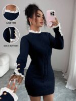 Rochie Scurta Tricotata Vivianna Bleumarin