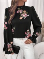 Bluza Dama Melita Neagra cu Print Floral Roz
