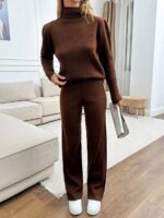 Compleu Tricotat cu Pantalon Sebrina Maro