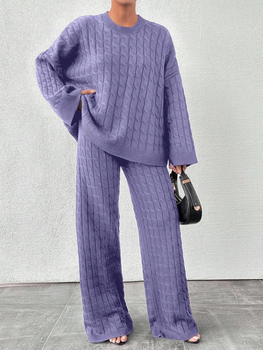 32 Compleu Tricotat cu Pantalon Roberta Lila - imagine 1