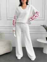 Compleu Tricotat cu Pantalon Kenna Alb