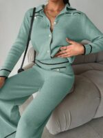 Compleu Tricotat cu Pantalon Serda Vernil