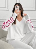 Compleu Tricotat cu Pantalon Kenna Alb - imagine 3