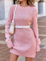 Rochie Scurta Tricotata Lusine Roz cu Perle