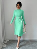 Rochie Midi Tricotata Sara Verde Menta - imagine 3