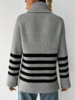 Pulover Tricotat Merra Gri cu Dungi Negre - imagine 2