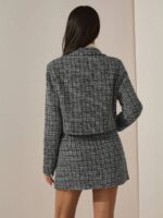 Compleu cu Fusta Scurta Neila Negru cu Print Geometric Alb - imagine 2