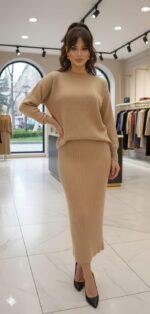 Compleu Tricotat format din Rochie fara Maneci si Bluza Gianna Maro Deschis - imagine 2