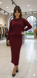 Compleu Tricotat format din Rochie fara Maneci si Bluza Gianna Grena - imagine 4
