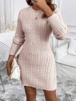 Rochie Tricotata Scurta Norra Roz Pudra