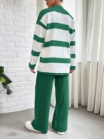 Compleu Tricotat cu Pantalon Carlota Verde cu Dungi Albe - imagine 2