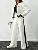 Compleu Tricotat cu Pantalon Lucia Alb cu Dungi Negre - imagine 4