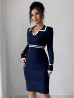 Rochie Scurta Tricotata Makela Bleumarin - imagine 3