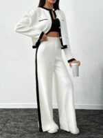 Compleu Tricotat cu Pantalon Lucia Alb cu Dungi Negre - imagine 3