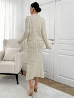 Compleu Tricotat cu Fusta Midi Pooja Bej Deschis - imagine 2