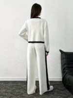 Compleu Tricotat cu Pantalon Lucia Alb cu Dungi Negre - imagine 2