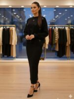 Compleu Tricotat format din Rochie fara Maneci si Bluza Luzmila Negru