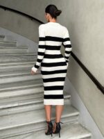 Rochie Midi Tricotata Bertha Alba cu Dungi Negre - imagine 2