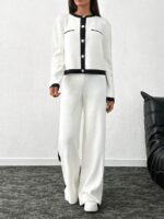 Compleu Tricotat cu Pantalon Lucia Alb cu Dungi Negre