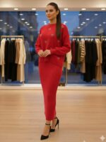 Compleu Tricotat format din Rochie fara Maneci si Bluza Luzmila Rosu