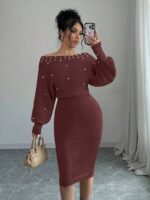 Rochie Midi Tricotata Teodora Maro cu Perle