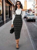 Sarafan Nelda Negru cu Print Alb ( fara camasa ) - imagine 3