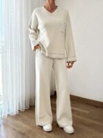 Compleu Tricotat cu Pantalon Matia Alb