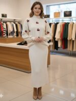 Compleu Tricotat format din Rochie fara Maneci si Bluza Amorina Bej