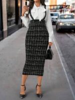 Sarafan Nelda Negru cu Print Alb ( fara camasa )