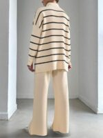 Compleu Tricotat cu Pantalon Emily Crem cu Dungi Negre - imagine 2