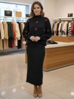 Compleu Tricotat format din Rochie fara Maneci si Bluza Amorina Negru