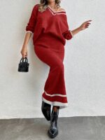 Compleu Tricotat cu Fusta Lunga Nieve Rosu - imagine 2