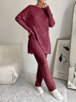 Compleu cu Pantalon Tosca Grena din Bumbac - imagine 3