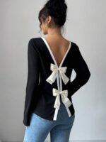 Bluza Dama Corina Neagra cu Funde Crem