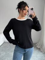 Bluza Dama Corina Neagra cu Funde Crem - imagine 2