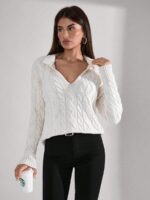 Pulover Tricotat Narisa Alb