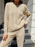 Compleu Tricotat cu Pantalon Suen Bej Deschis - imagine 3