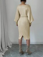 Rochie Midi Tricotata Teodora Crem cu Perle - imagine 2