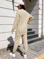 Compleu Tricotat cu Pantalon Suen Bej Deschis - imagine 2