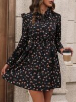 Rochie Scurta Teresa Neagra cu Print Floral Bej