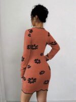 Rochie Scurta Tricotata Caligia Caramizie cu Print Negru - imagine 2