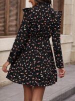 Rochie Scurta Teresa Neagra cu Print Floral Bej - imagine 2