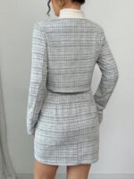 Compleu cu Fusta Scurta Irna Alb cu Print Geometric Gri - imagine 2