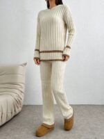 Compleu Tricotat cu Pantalon Vivas Crem - imagine 3