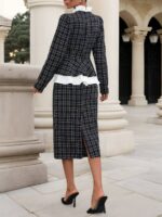 Compleu cu Fusta Midi Mildred Negru cu Print Geometric Alb - imagine 2