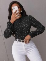 Bluza Dama Sonia Neagra cu Inimioare Albe