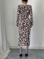 Rochie Midi Tricotata Sabine Roz cu Print Negru - imagine 2